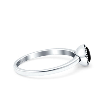 Petite Dainty Lab Opal Ring Solid Round Oxidized Simulated Black Onyx 925 Sterling Silver